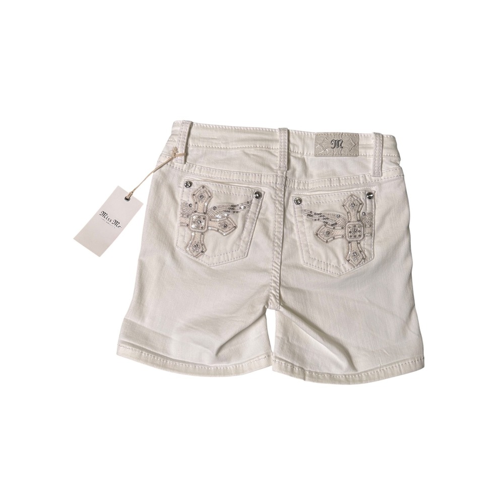 Miss Me Girls White Embellished Cross Wing Mid Rise Denim Shorts K9337H Size 12